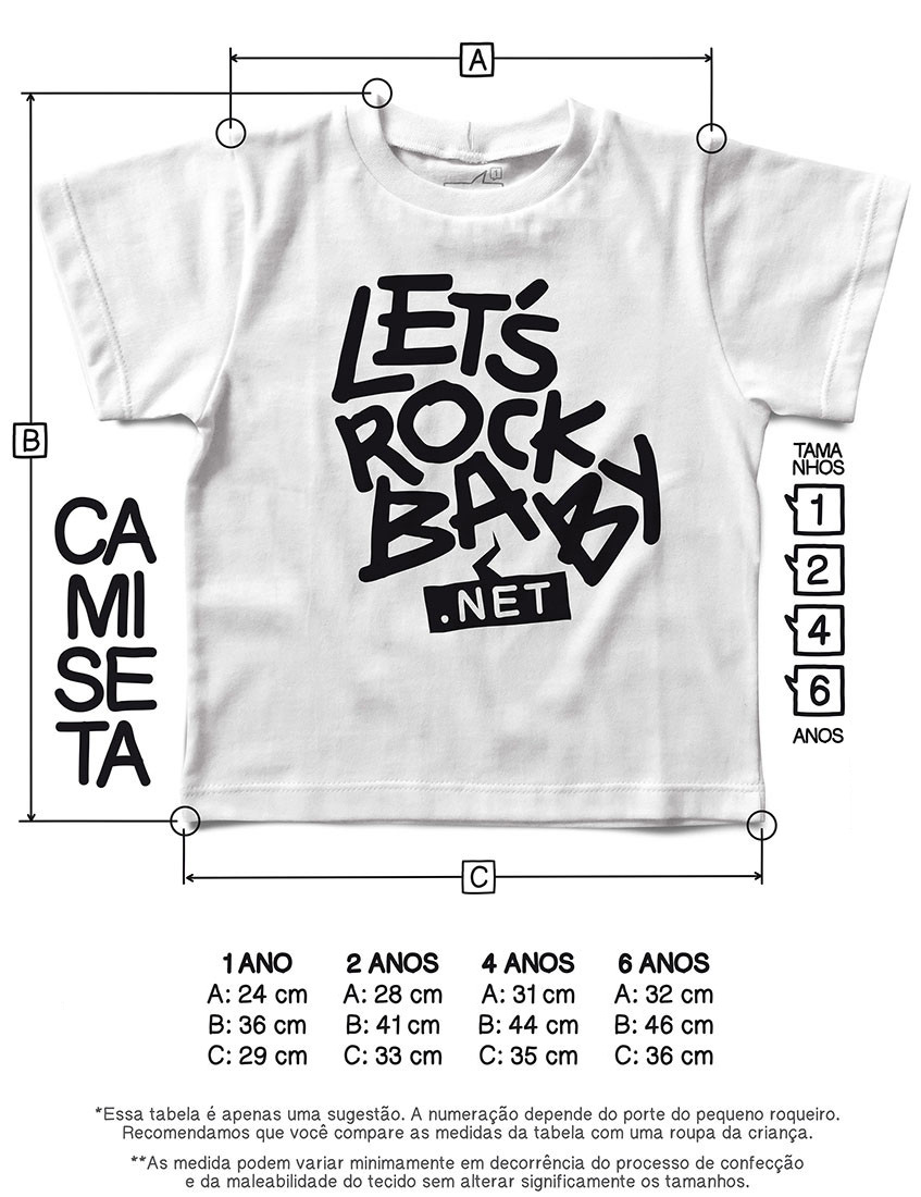 Tabela de Medidas Camisetas Let's Rock Baby